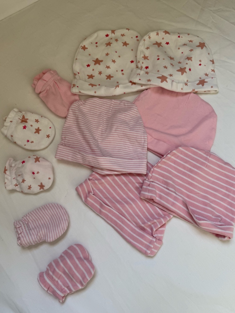 Baby Pink & White Star Hat and Mitten Set